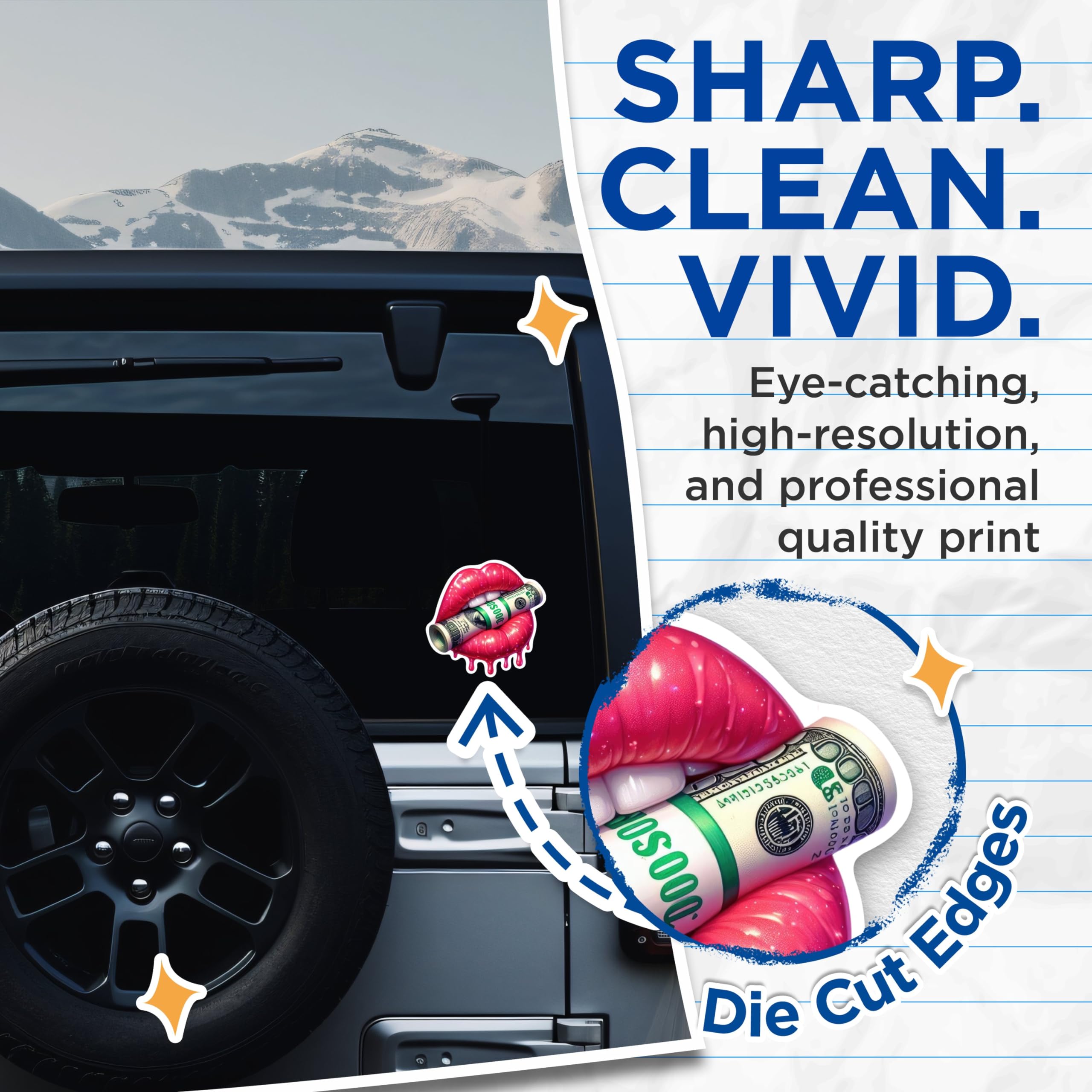 (2 Pack) Juicy Lips with Money Stickers - Fierce Cool Dripping Juicy Lips - 5 Inches On Longest Side - Premium Vinyl - for Cars, Trucks, Skateboards, Laptops - Made in USA - BMCS1683