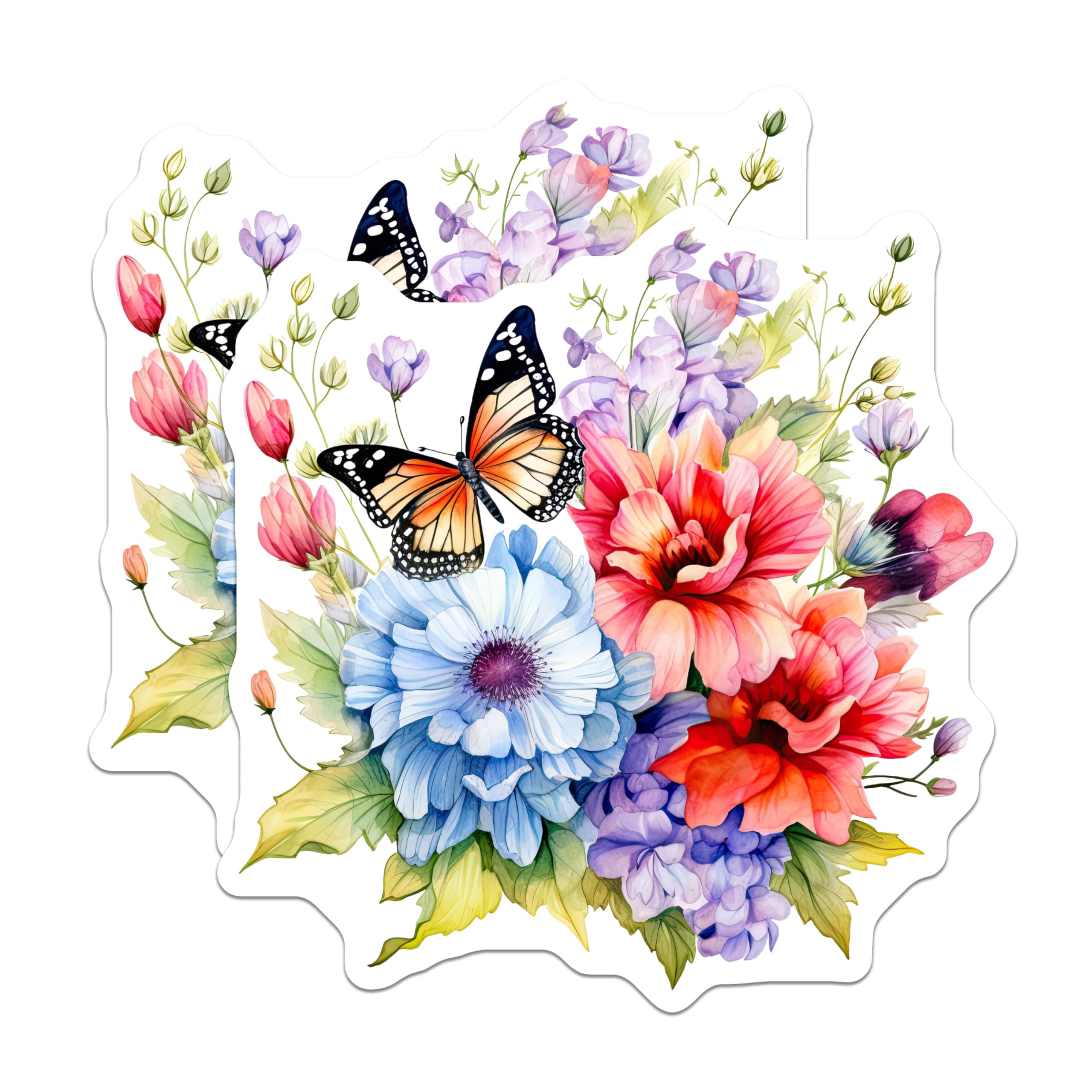 (2 Pack) Butterfly Floral Magnets - Watercolor Flowers - Botanical Fridge Decals - 5" On Longest Side - Premium Magnet - for Cars, Refrigerators, Toolboxes, Lockers - Made in USA - MAG15767