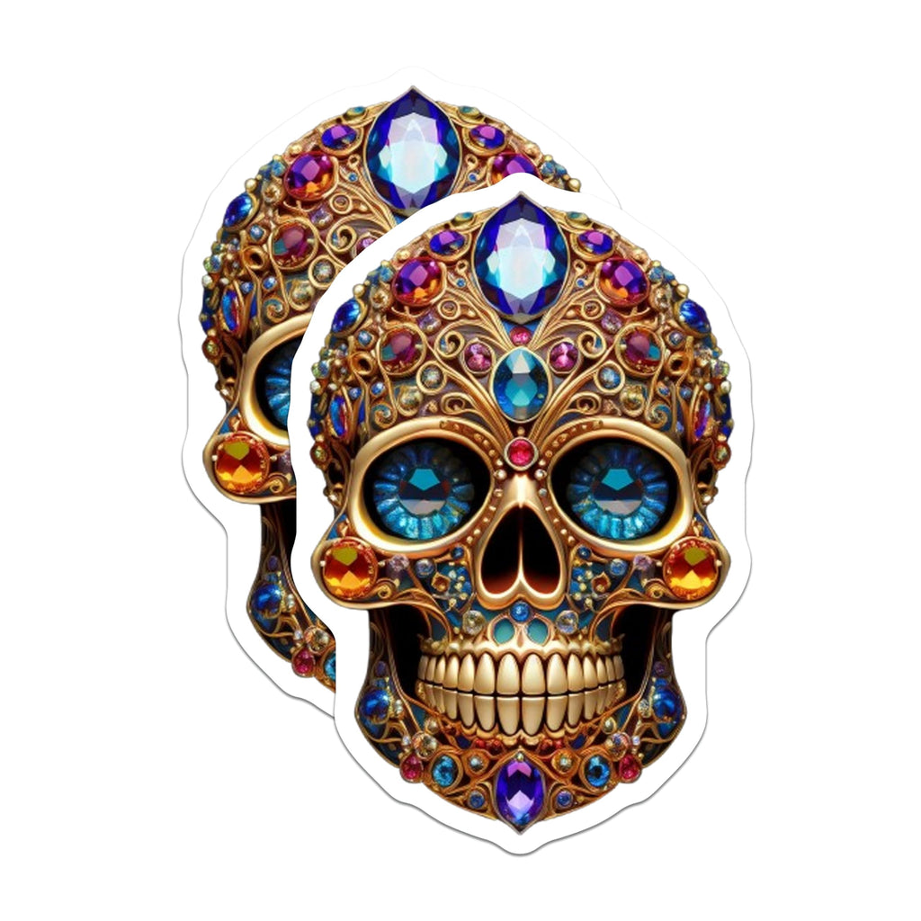 (2 Pack) Skull Stickers - Colorful Skull Art - 5" On Longest Side - Sticks to Smooth Flat Surfaces - Made in USA - BMCS8608 - BMCS8608