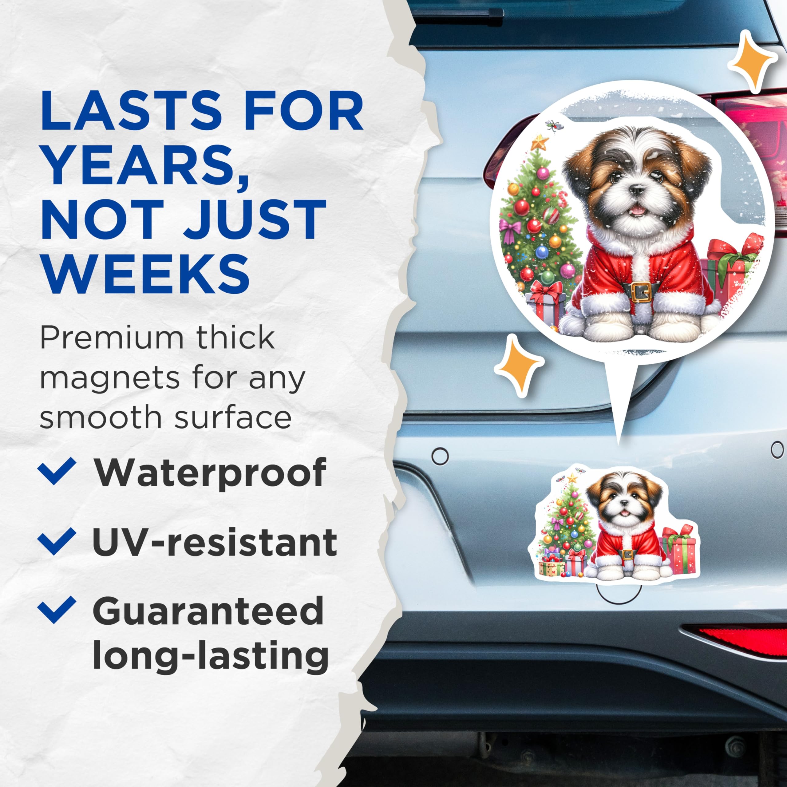 (2 Pack) Shih Tzu Christmas Magnets - Santa Puppy Holiday Decor - Dog Lover Fridge Magnets - 5 Inches On Longest Side - Thick Durable Magnet - Made in USA - MAG26522