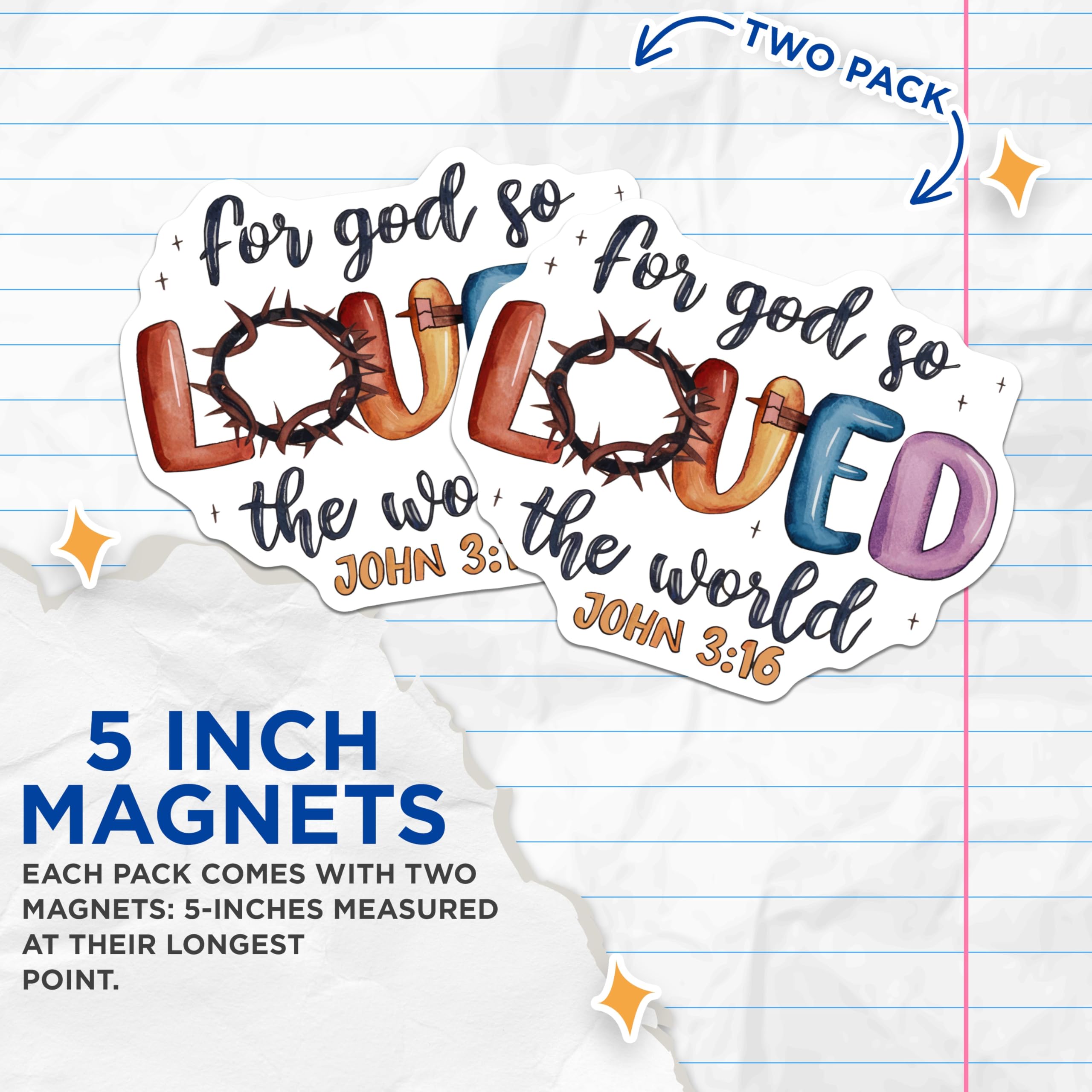 (2 Pack) John 3:16 Magnets - for God So Loved The World Scripture Decor - Christian Faith Refrigerator Magnets - 5 Inches On Longest Side - Thick Durable Magnet - Made in USA - MAG29866