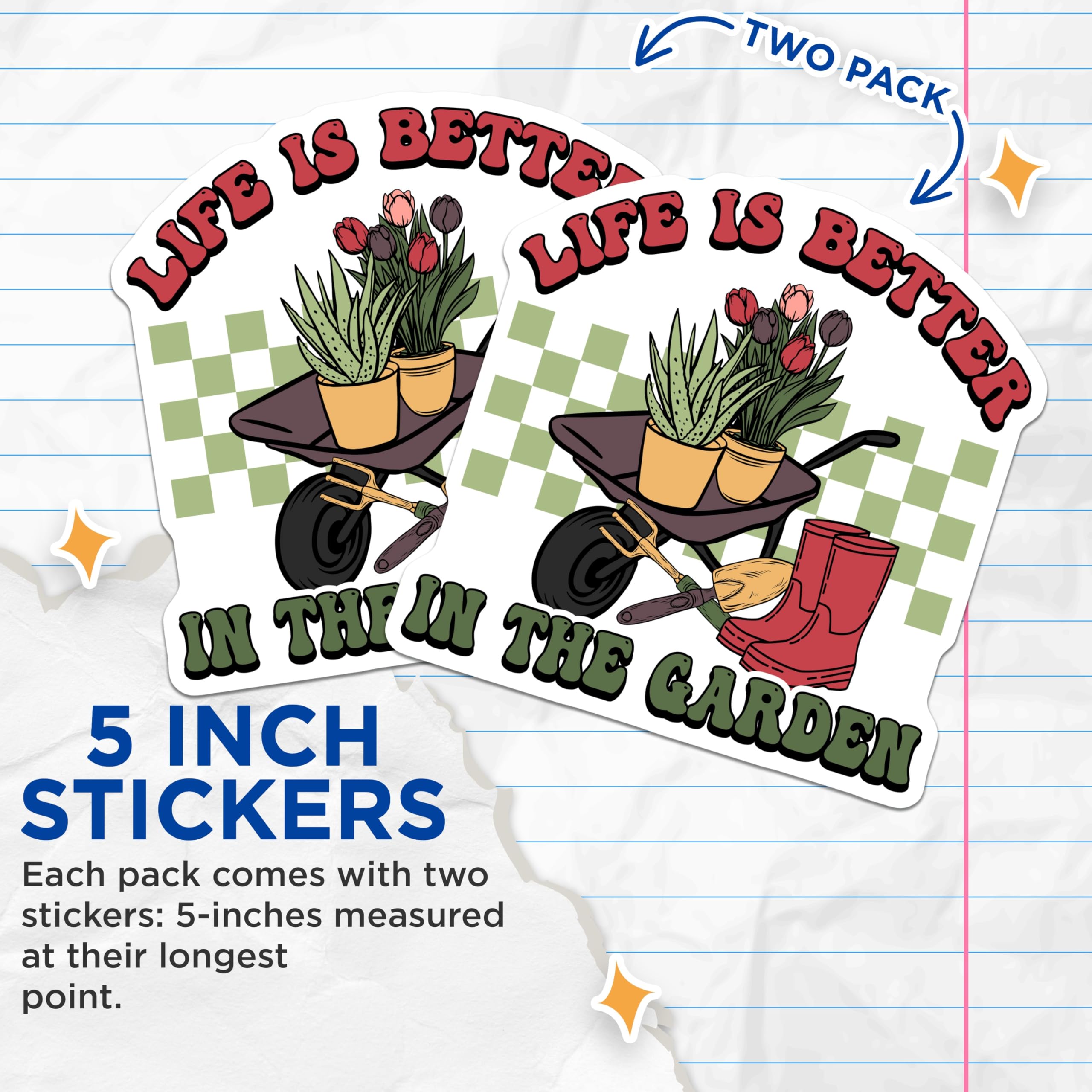 (2 Pack) Garden Stickers - Gardening Lover Sticker - Garden Tools Decal - 5" On Longest Side - Sticks to Smooth Flat Surfaces - Made in USA - BMCS18309