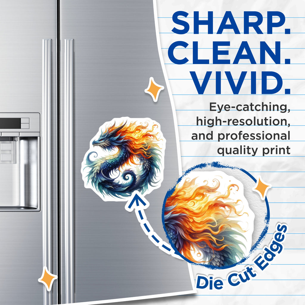 (2 Pack) Mythical Dragon Magnets - Blue Fire Serpent Art - Fantasy Creature Decor for Kitchen Fridge - 5 Inches On Longest Side - Thick Durable Magnet - Made in USA - MAG36937