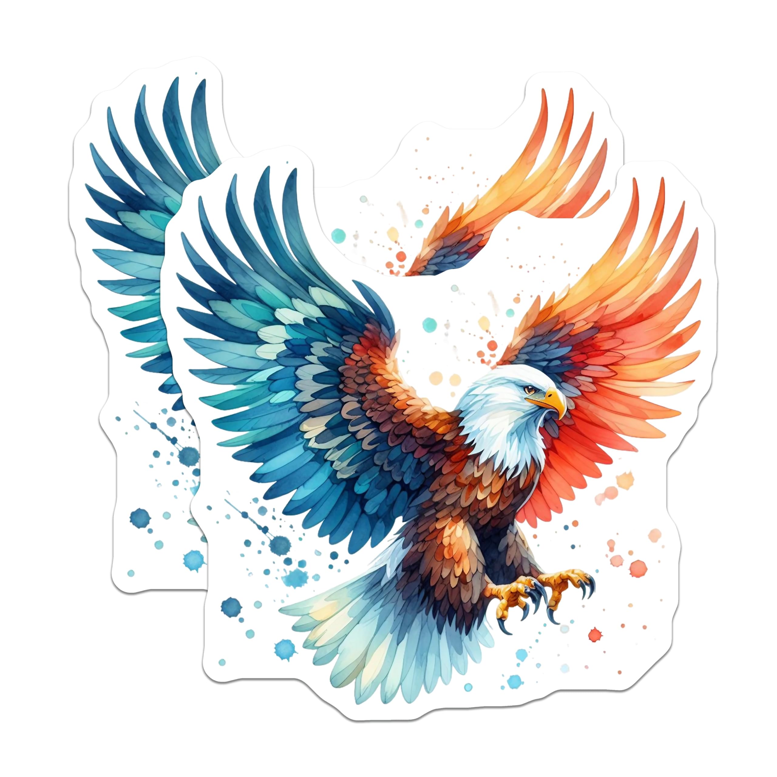 (2 Pack) Patriotic Eagle Magnets - American Bald Eagle Art - Watercolor Wildlife Decor - 5 Inches On Longest Side - Thick Durable Magnet - Made in USA - MAG21571