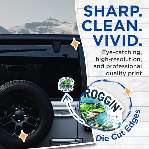 (2 Pack) Just Froggin Around Stickers - Funny Frog Skateboarding Stickers - Cute Animal Stickers - 5" On Longest Side - Sticks to Smooth Flat Surfaces - Made in USA - BMCS4580