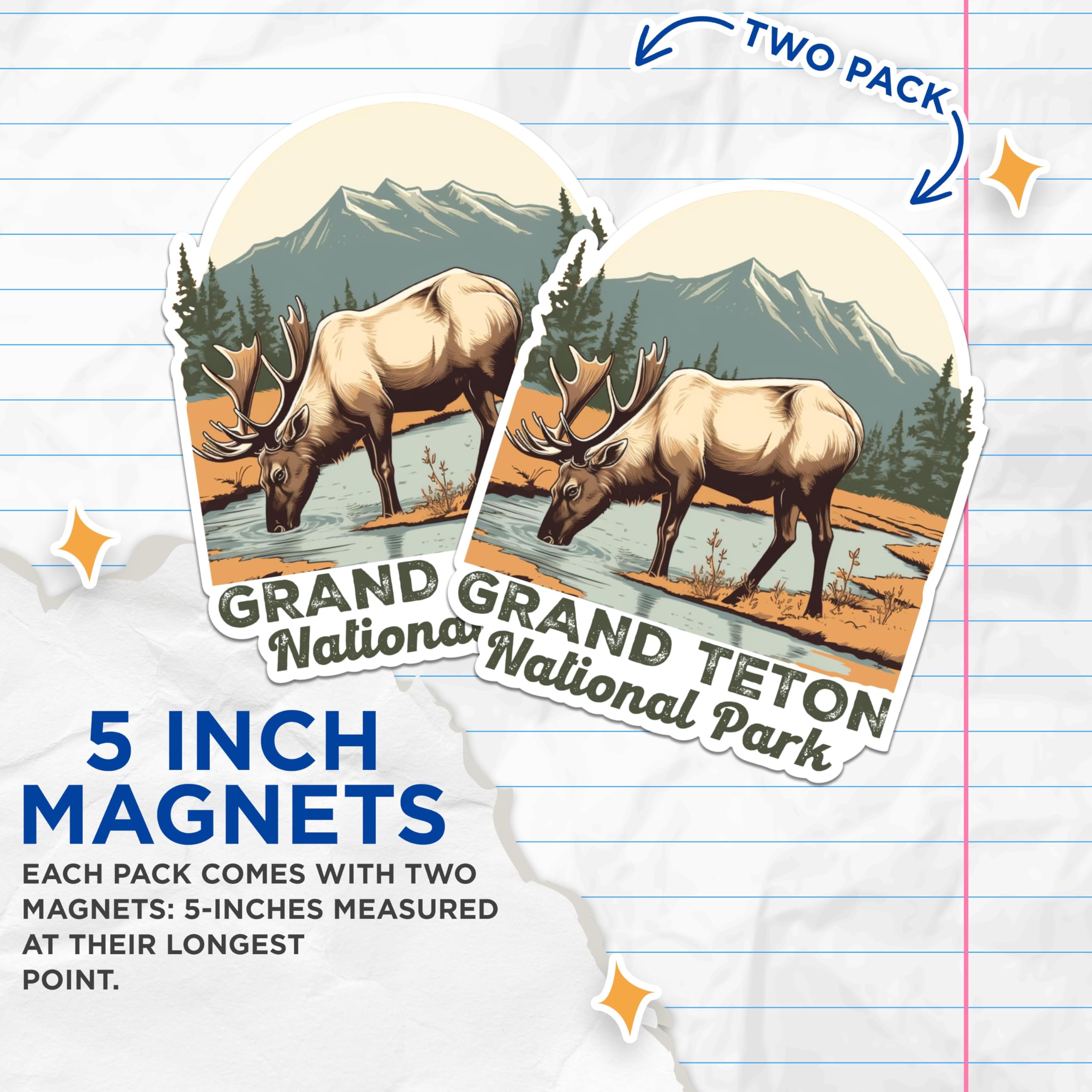 (2 Packs) Grand Teton National Park Magnets - Grand Teton National Park Magnets - 5 Inches On Longest Side - Premium Magnet - for Fridges, Toolboxes, Cars - Made in USA - MAG2476