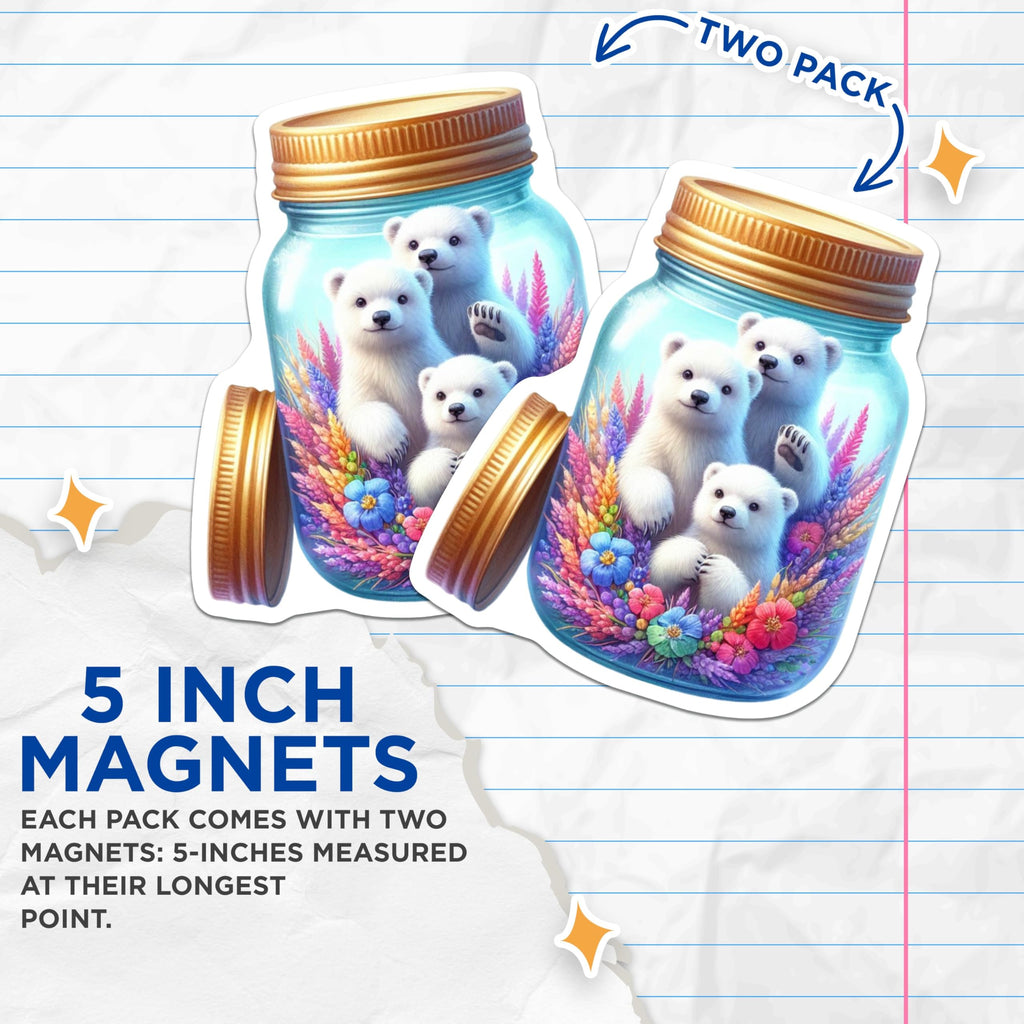 (2 Pack) Polar Bears in Jar Magnet - Colorful Decor - 5" On Longest Side - Sticks to Smooth Flat Surfaces - Made in USA - MAG9380