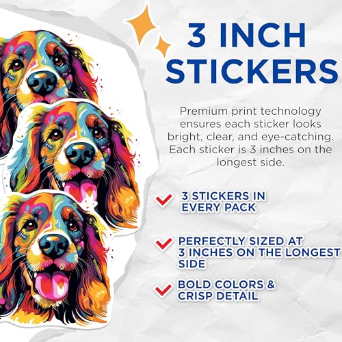 (3 Pack) Cocker Spaniel Decals - Colorful Dog Breed - Laptop Decal - Pet Lover Gifts - 3 Inches On Longest Side - Easy Peel & Apply - Made in USA - 3MCS0709