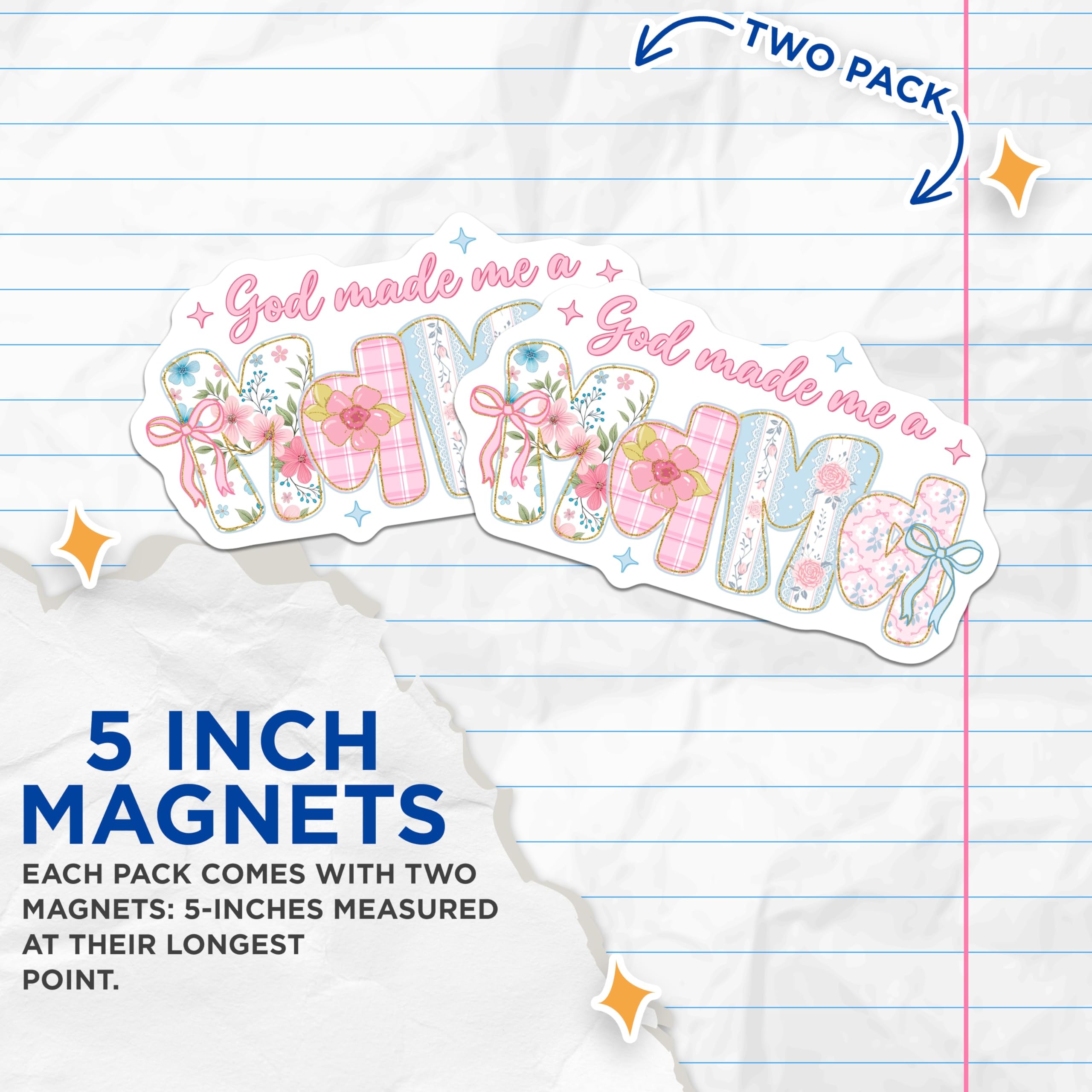 (2 Pack) God Made Me A Mom Refrigerator Magnets - Christian Motherhood Saying Decor - Shabby Chic Floral Baby Shower - 5 Inches On Longest Side - Thick Durable Magnet - Made in USA - MAG27533