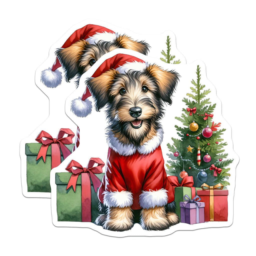 (2 Pack) Christmas Terrier Dog Magnets - Santa Puppy Holiday Decor - Festive Fridge Magnets - 5 Inches On Longest Side - Thick Durable Magnet - Made in USA - MAG23649