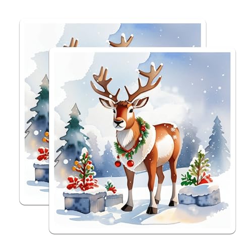 (2 Pack) Christmas Reindeer Stickers - Holiday Decoration - Winter Wonderland Scene Sticker - 5" On Longest Side - Sticks to Smooth Flat Surfaces - Made in USA - BMCS8707