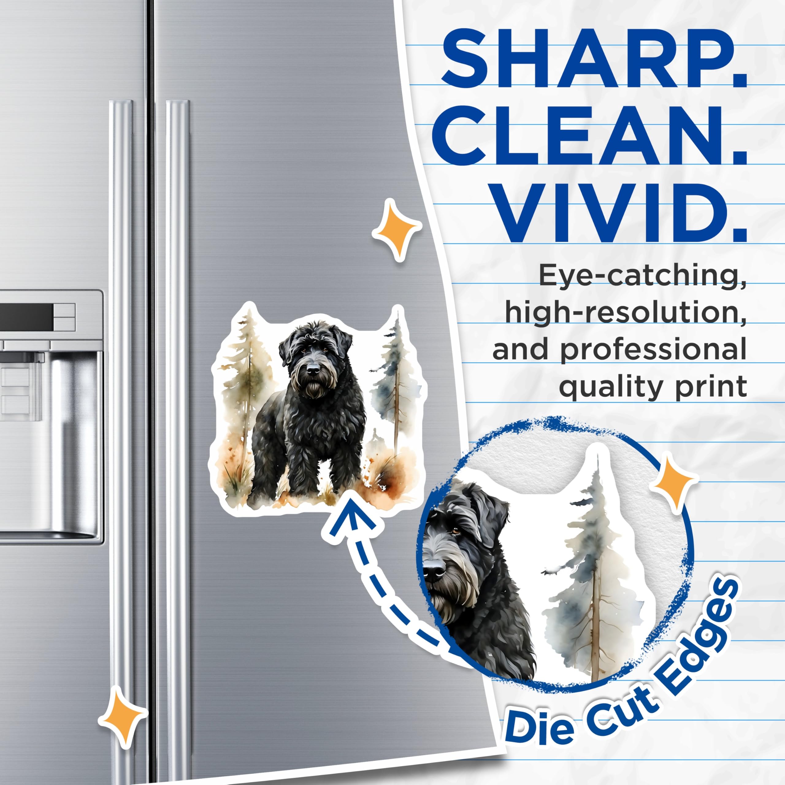 (2 Pack) Black Russian Terrier Magnets - Bouvier des Flandres Decor - Dog Breed Art - 5" On Longest Side - Premium Magnet - for Cars, Refrigerators, Toolboxes, Lockers - Made in USA - MAG14031