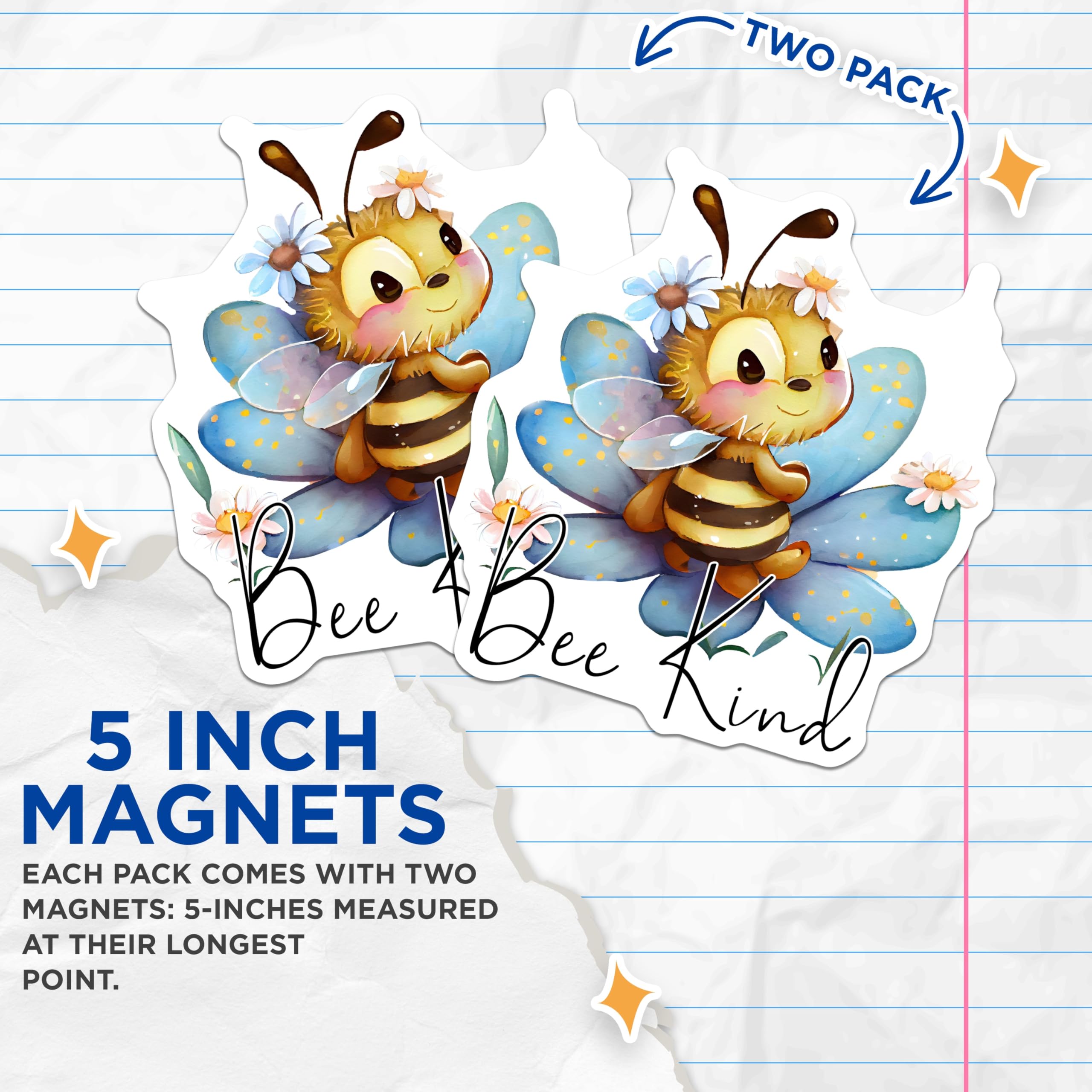 (2 Pack) Bee Kind Magnets - Cute Honey Bee - Inspirational Refrigerator Magnets - 5" On Longest Side - Premium Magnet - for Cars, Refrigerators, Toolboxes, Lockers - Made in USA - MAG16642