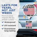 (2 Pack) Patriotic American Flag Magnets - We Stand Out of Respect - Inspirational Statement - Support Troops - 5" On Longest Side - for Cars, Fridges, Toolboxes - Made in USA - MAG4566