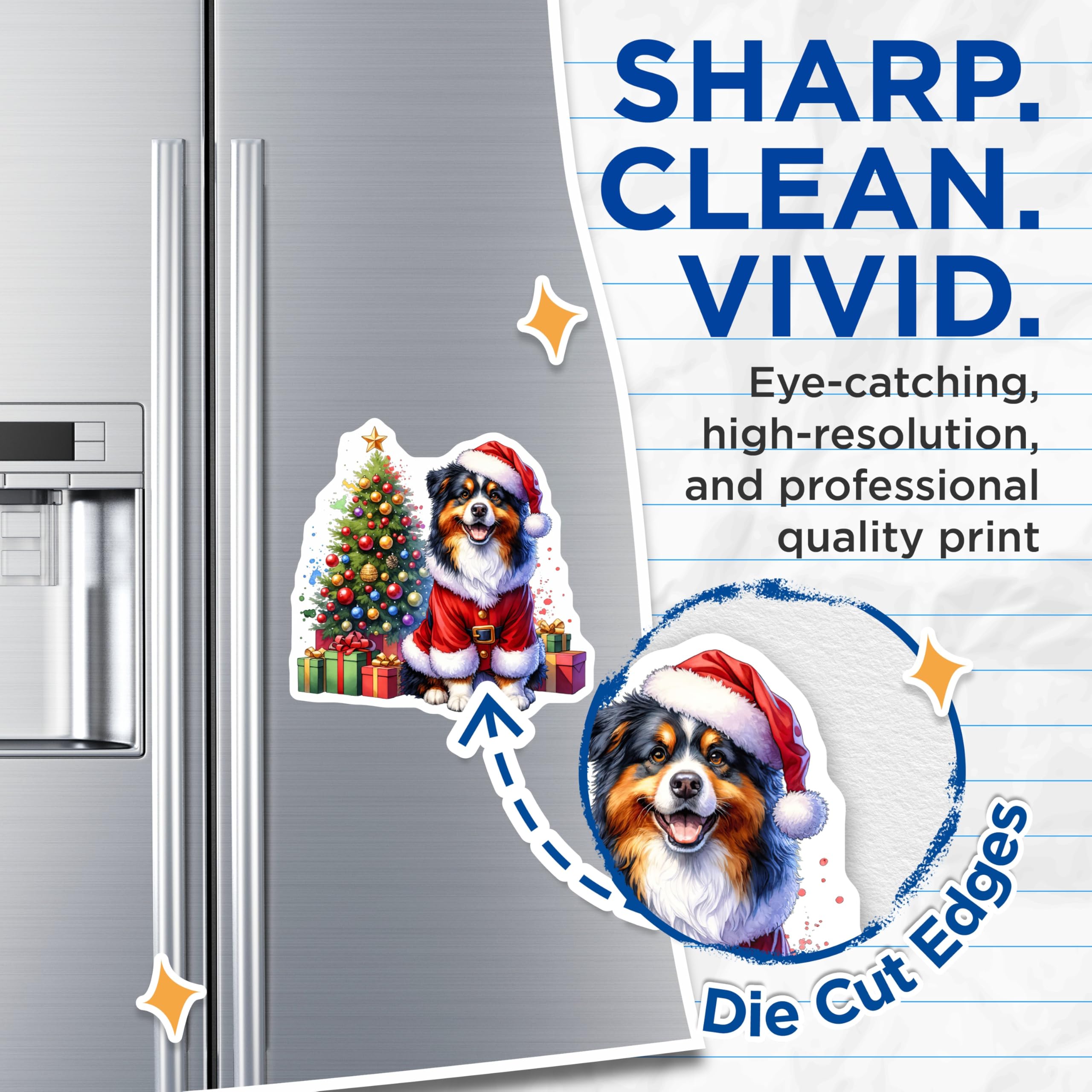 (2 Pack) Australian Shepherd Magnets - Santa Dog Holiday Decor - Cute Christmas Pet Art for Fridge - 5 Inches On Longest Side - Thick Durable Magnet - Made in USA - MAG25861