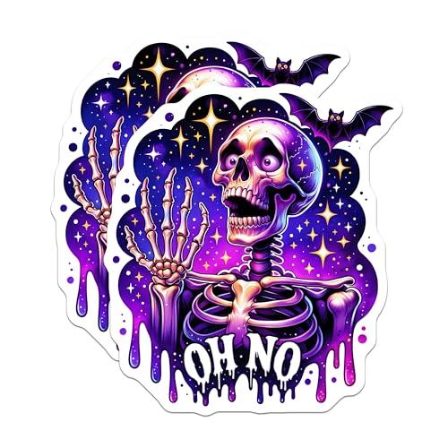 (2 Pack) Skeleton Stickers - Halloween Stickers - Spooky Skeleton Oh No Stickers - Skeleton Art Stickers - Scary Stickers - 5" On Longest Side - Sticks to Smooth Flat Surfaces - Made in USA - BMCS4817