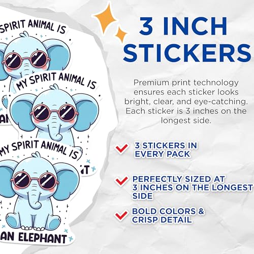 (3 Pack) Spirit Animal Elephant Decals - Cute Animal Decal - Laptop Decals - 3 Inches On Longest Side - Easy Peel & Apply - Made in USA - 3MCS0238