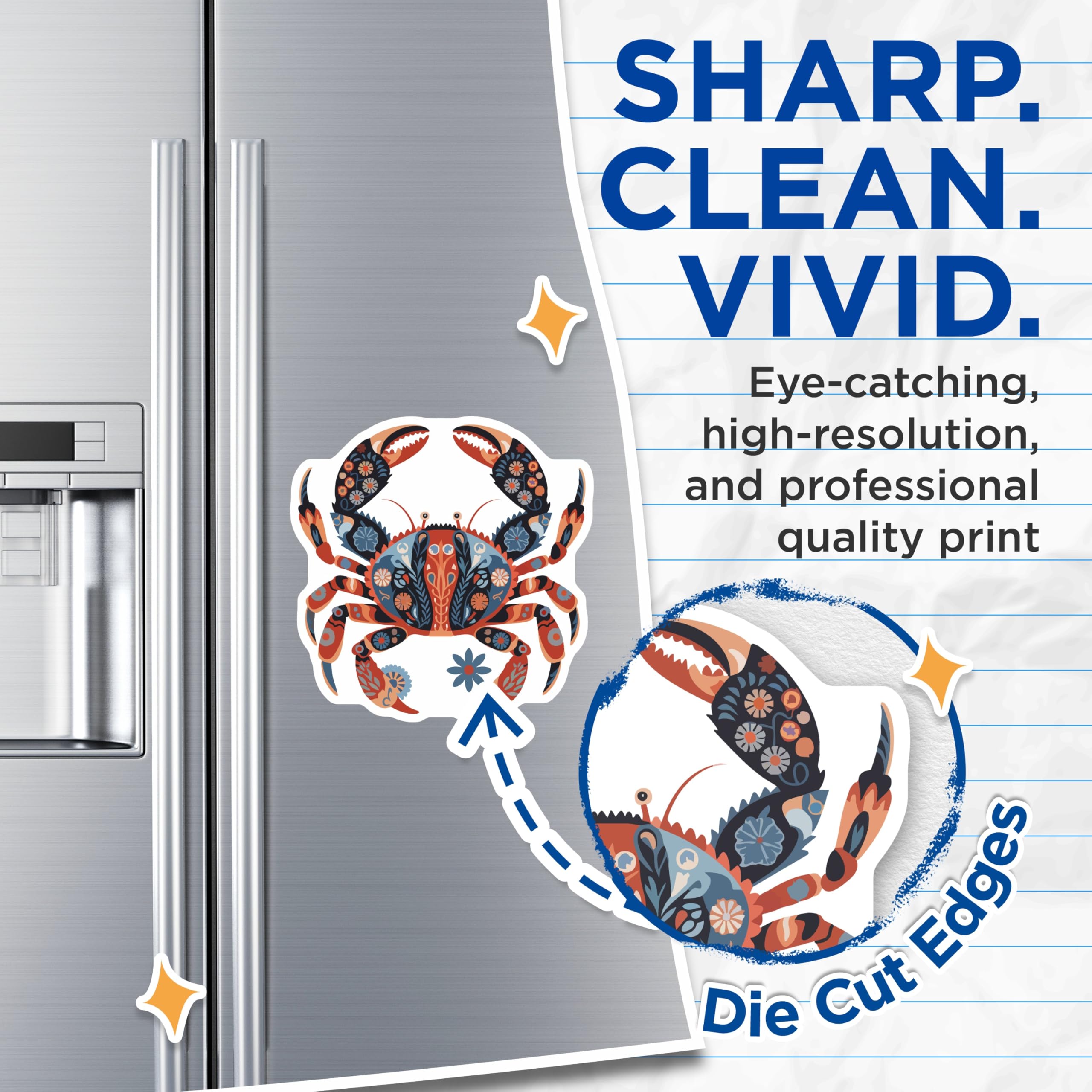 (2 Pack) Patterned Crab Magnets - Folk Art Sea Life Decor - Ocean Kitchen Refrigerator Accent - 5 Inches On Longest Side - Thick Durable Magnet - Made in USA - MAG21582