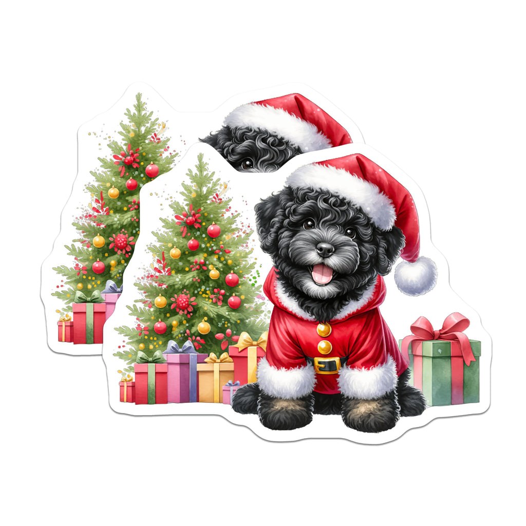 (2 Pack) Santa Poodle Magnets - Christmas Puppy Refrigerator Decoration - Festive Holiday Kitchen Accent - Cute Dog Art - 5 Inches On Longest Side - Thick Durable Magnet - Made in USA - MAG24147