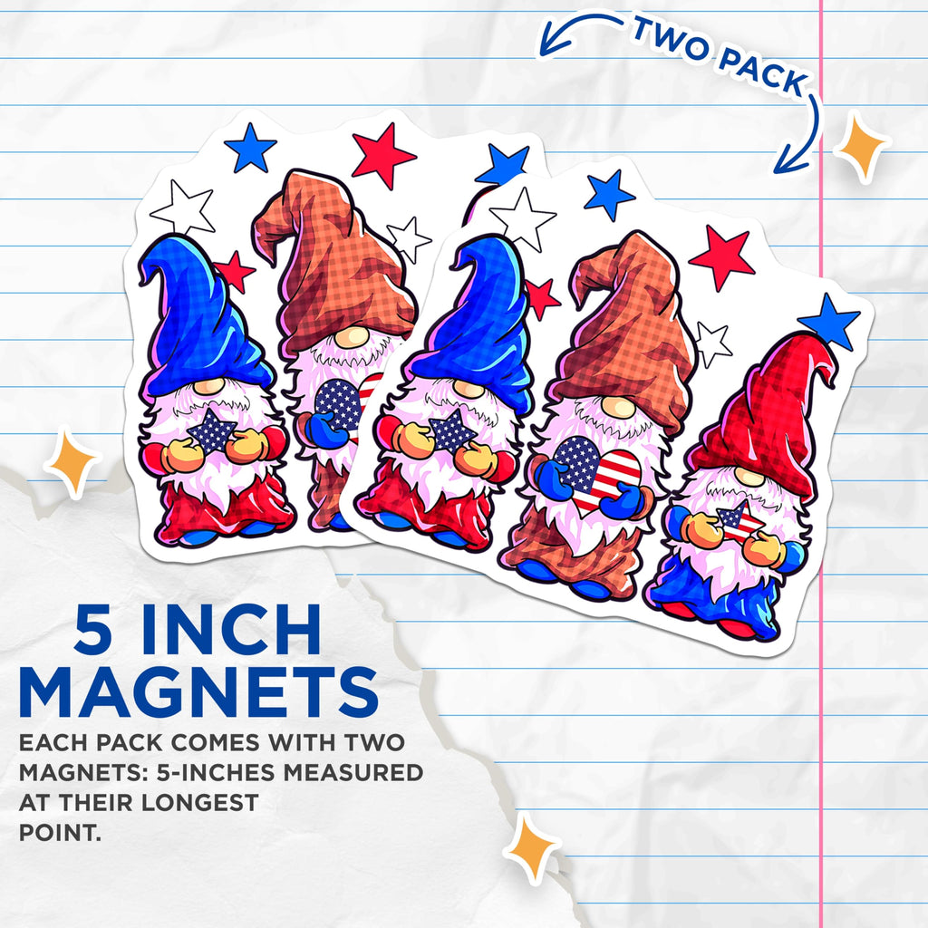 (2 Pack) Patriotic Gnomes Magnets - American Flag Decor - 4th of July Refrigerator Magnets - 5 Inches On Longest Side - Thick Durable Magnet - Made in USA - MAG29486