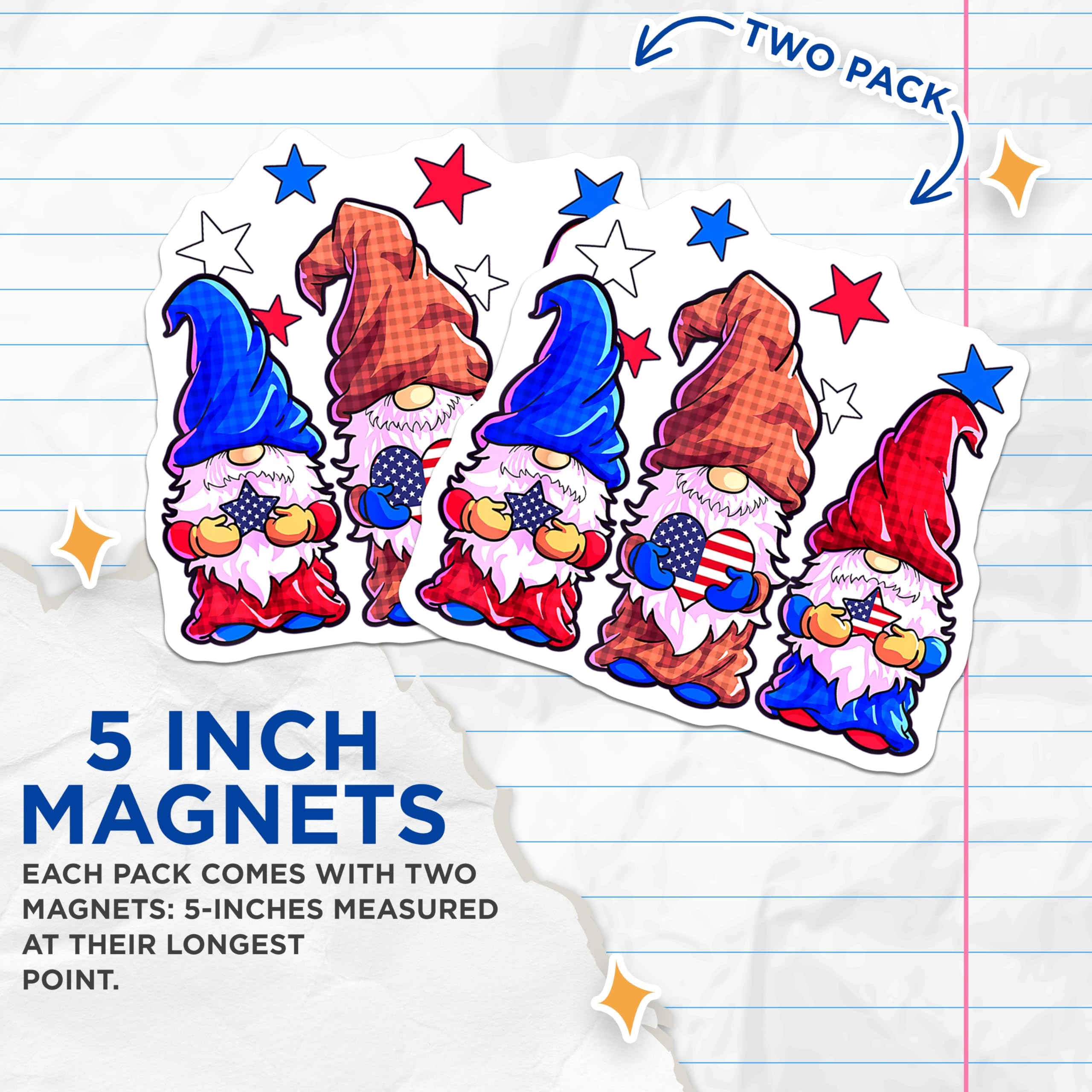(2 Pack) Patriotic Gnomes Magnets - American Flag Decor - 4th of July Refrigerator Magnets - 5 Inches On Longest Side - Thick Durable Magnet - Made in USA - MAG29486