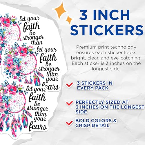 (3 Pack) Floral Dreamcatcher Decals - Inspirational Quote - Laptop Decor- 3 Inches On Longest Side - Easy Peel & Apply - Made in USA - 3MCS5236