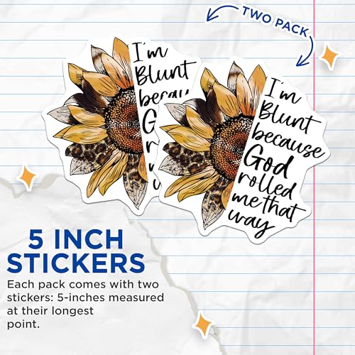 (2 Pack) Blunt Because God Rolled Me Stickers - Sunflower Stickers - Inspirational Quote Stickers - 5" On Longest Side - Sticks to Smooth Flat Surfaces - Made in USA - BMCS6186