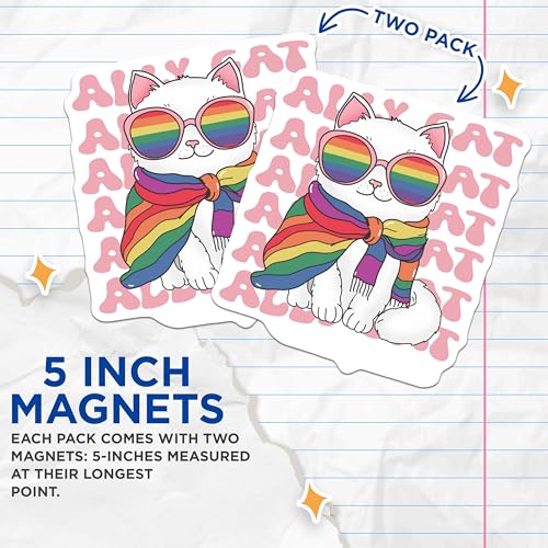 (2 Pack) Ally Cat Magnets - Pride Cat Magnets - LGBTQ Magnets - Rainbow Cat Magnets - Cute Cat Magnets - 5" On Longest Side - for Cars, Fridges, Toolboxes - Made in USA - MAG6839