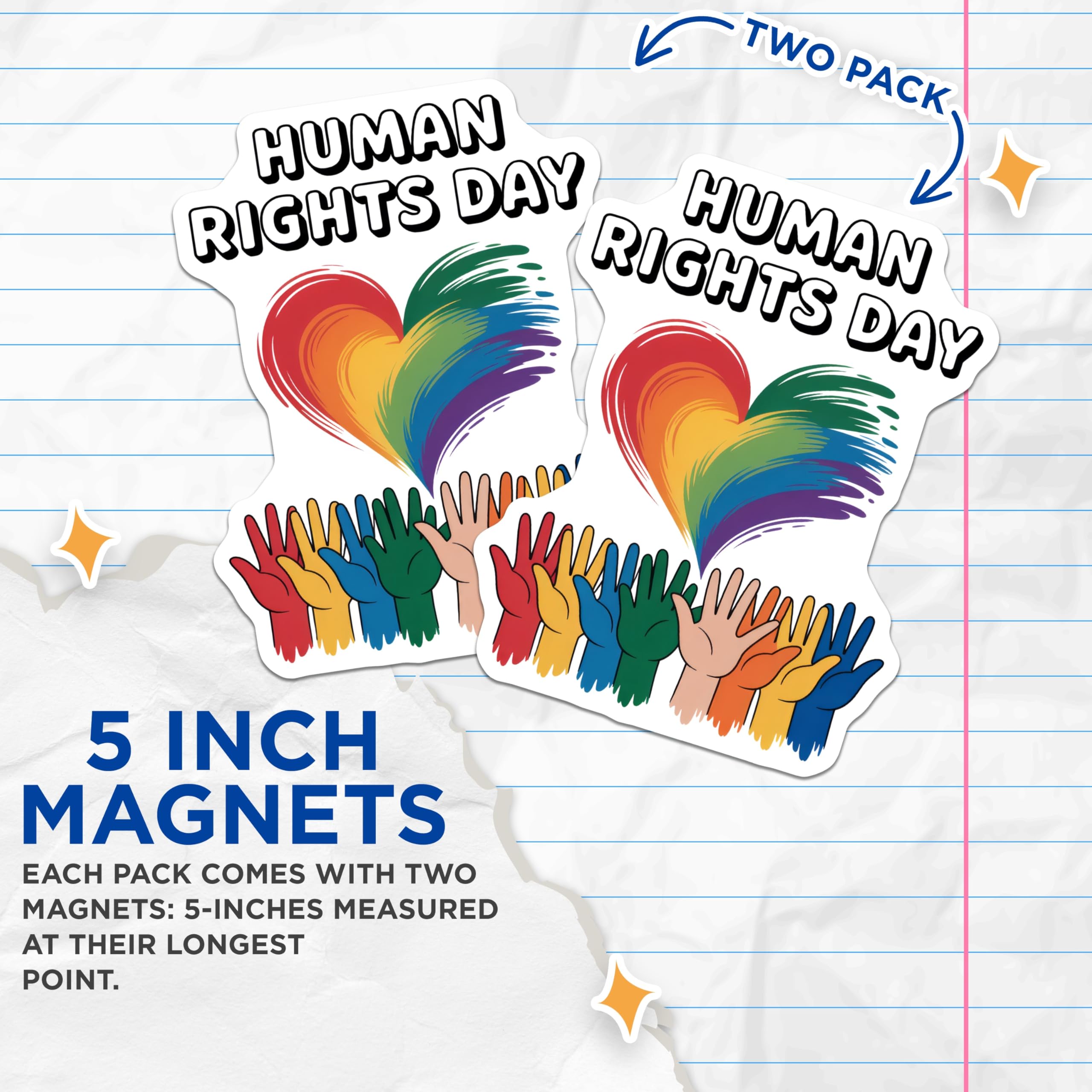 (2 Pack) Human Rights Day Magnets - Rainbow Heart - Equality Love - 5" On Longest Side - Premium Magnet - for Cars, Refrigerators, Toolboxes, Lockers - Made in USA - MAG14737