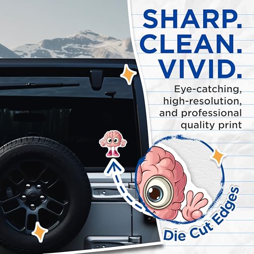 (2 Pack) Funny Brain Stickers - Cute Cartoon Stickers - Pink Brain with Shoes Stickers - 5" On Longest Side - Sticks to Smooth Flat Surfaces - Made in USA - BMCS7003