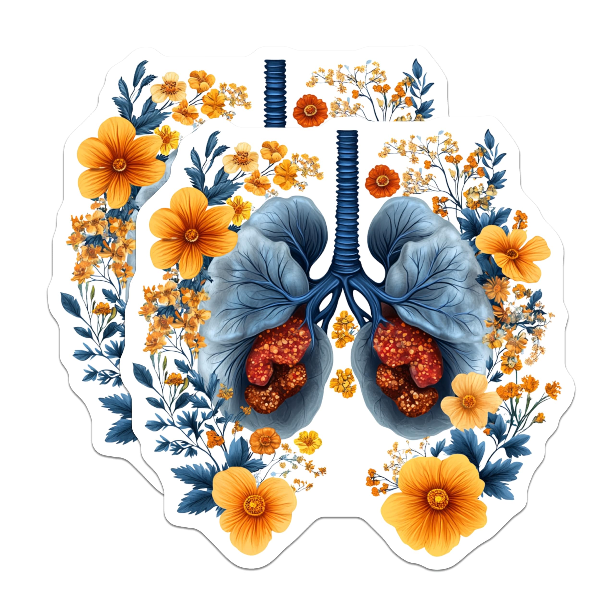(2 Pack) Floral Lungs Magnets - Human Anatomy Art - Doctor Nurse Appreciation - 5 Inches On Longest Side - Thick Durable Magnet - Made in USA - MAG26251