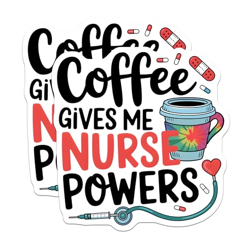 (2 Pack) Coffee Nurse Stickers - Nurse Appreciation - Nursing School Stickers - Healthcare Worker Decals - 5" On Longest Side - Sticks to Smooth Flat Surfaces - Made in USA - BMCS6479
