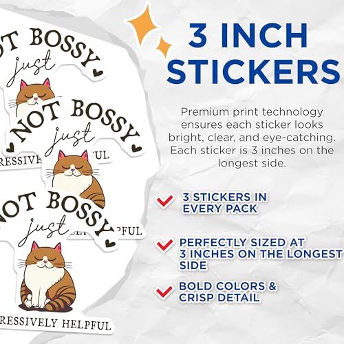 (3 Pack) Funny Cat Decals - Aggressively Helpful Cat - Sarcastic Kitty Laptop Decals - 3 Inches On Longest Side - Easy Peel & Apply - Made in USA - 3MCS2317