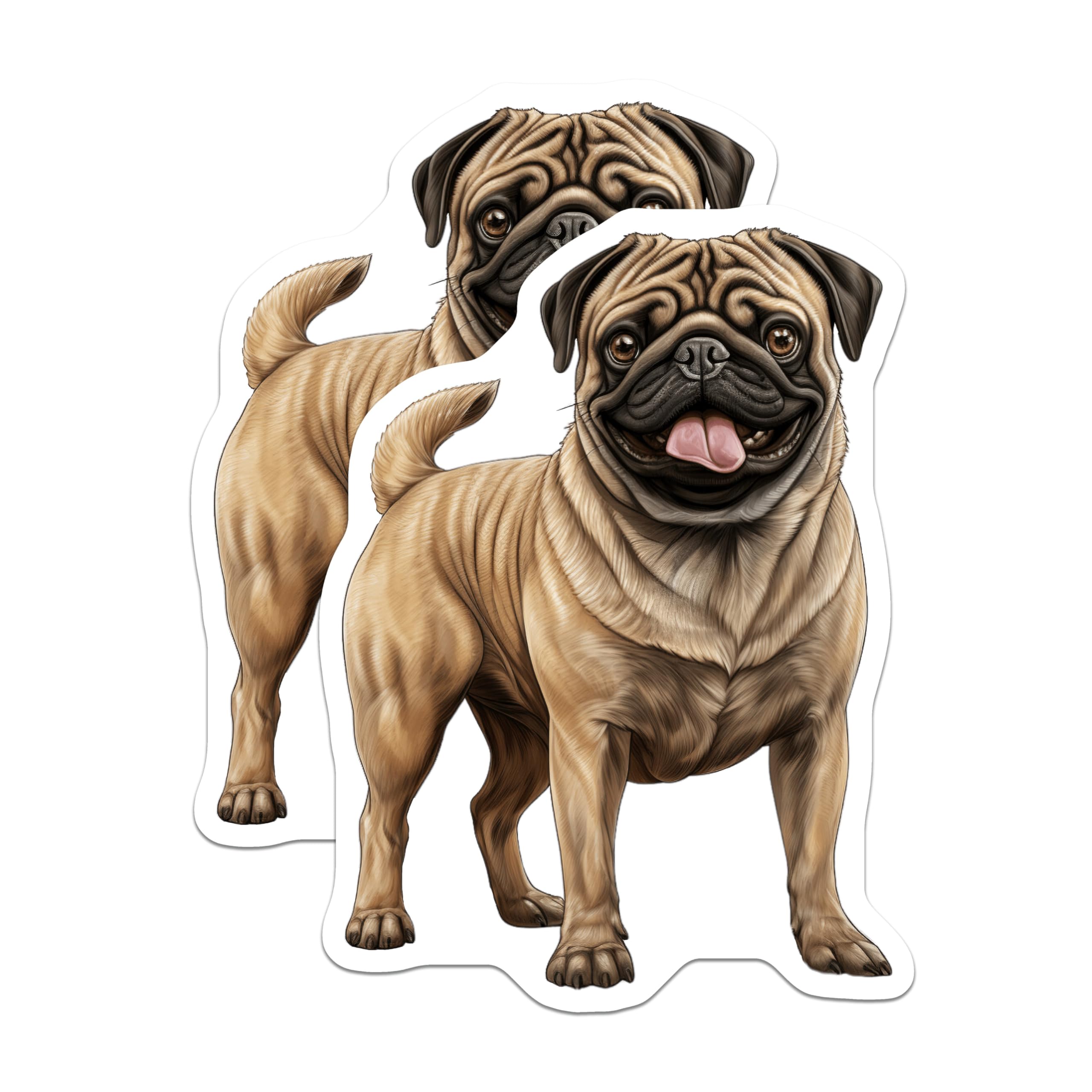 (2 Pack) Fawn Pug Dog Magnets - Happy Pug Lover Decor - Cute Animal Illustration Refrigerator Magnet - 5 Inches On Longest Side - Thick Durable Magnet - Made in USA - MAG27840
