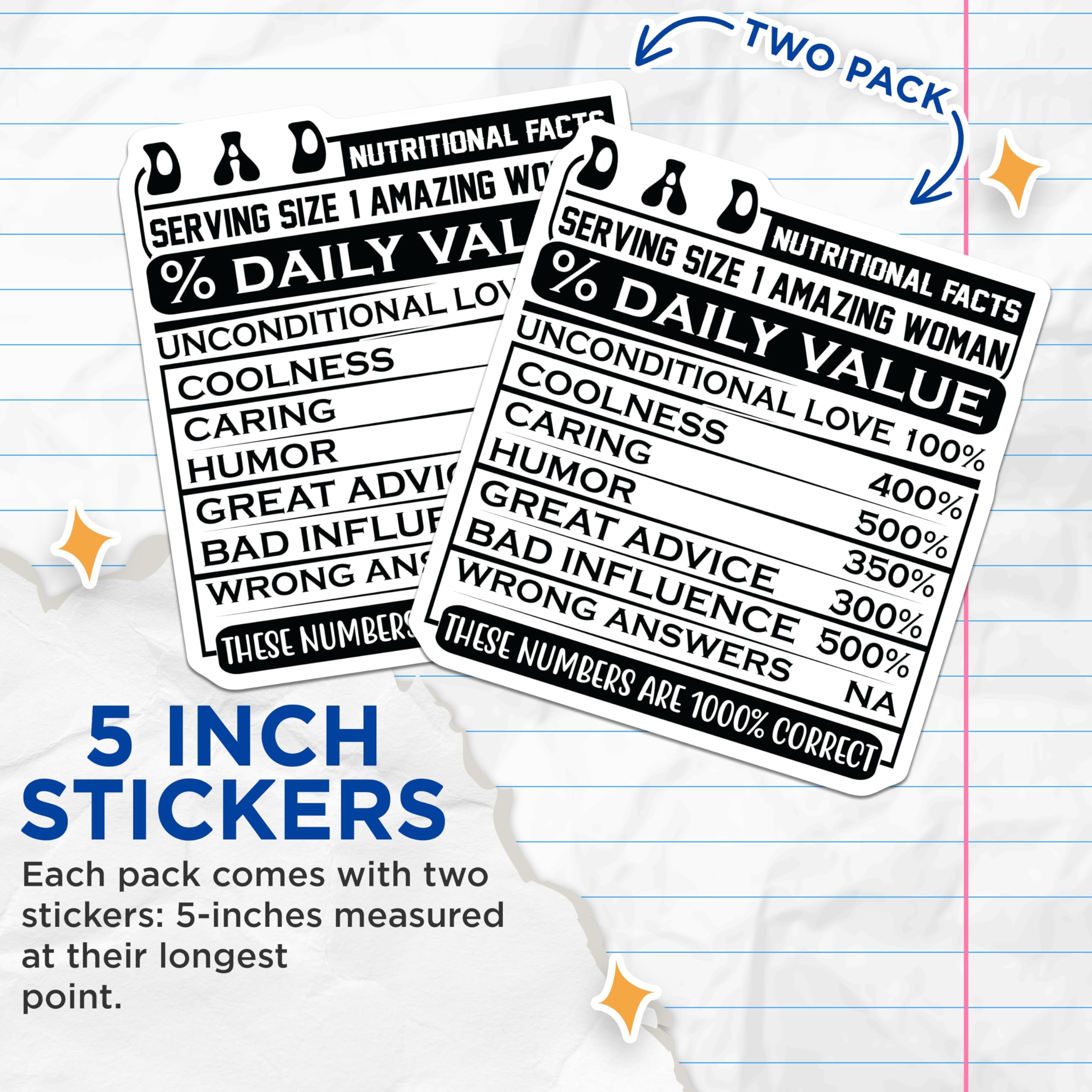 (2 Pack) Dad Nutritional Facts Stickers - Funny Stickers - Coolness Caring Humor Dad Great Advice Bad Influence - 5" On Longest Side - Sticks to Smooth Flat Surfaces - Made in USA - BMCS15344