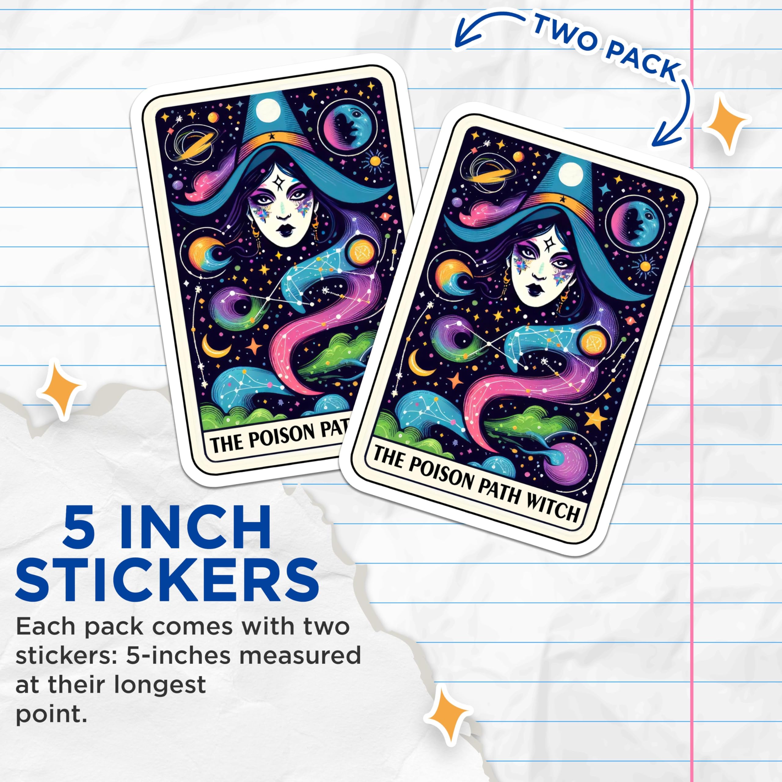 (2 Pack) The Poison Path Witch Stickers - Cosmic Witch Stickers - Occult Themed Stickers - 5" On Longest Side - Sticks to Smooth Flat Surfaces - Made in USA - BMCS5481