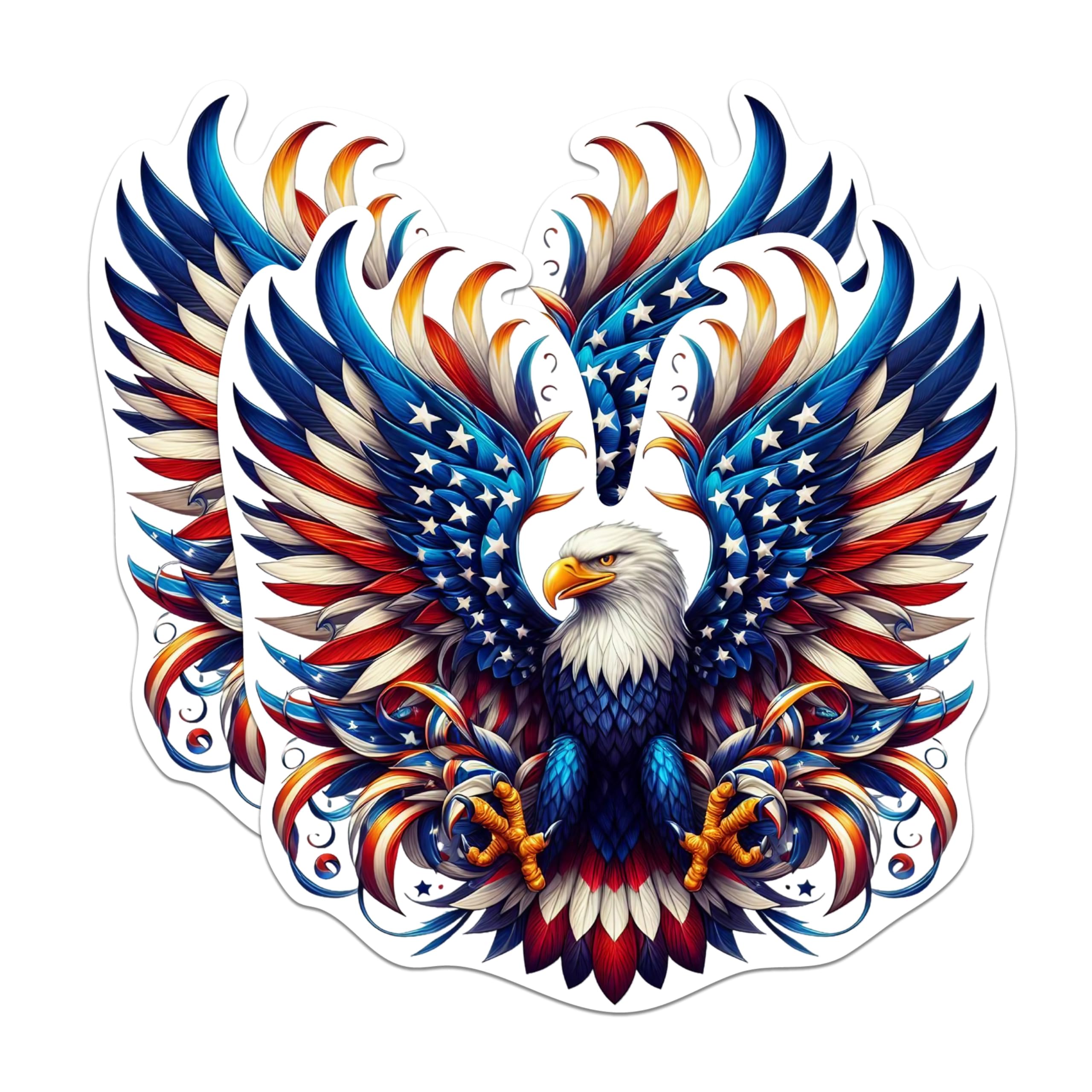 (2 Pack) Patriotic USA Flag Bald Eagle Screaming Eagle Magnets - USA Flag Magnets - 5 Inches On Longest Side - Premium Magnet - for Cars, Refrigerators, Toolboxes - Made in USA - MAG2124