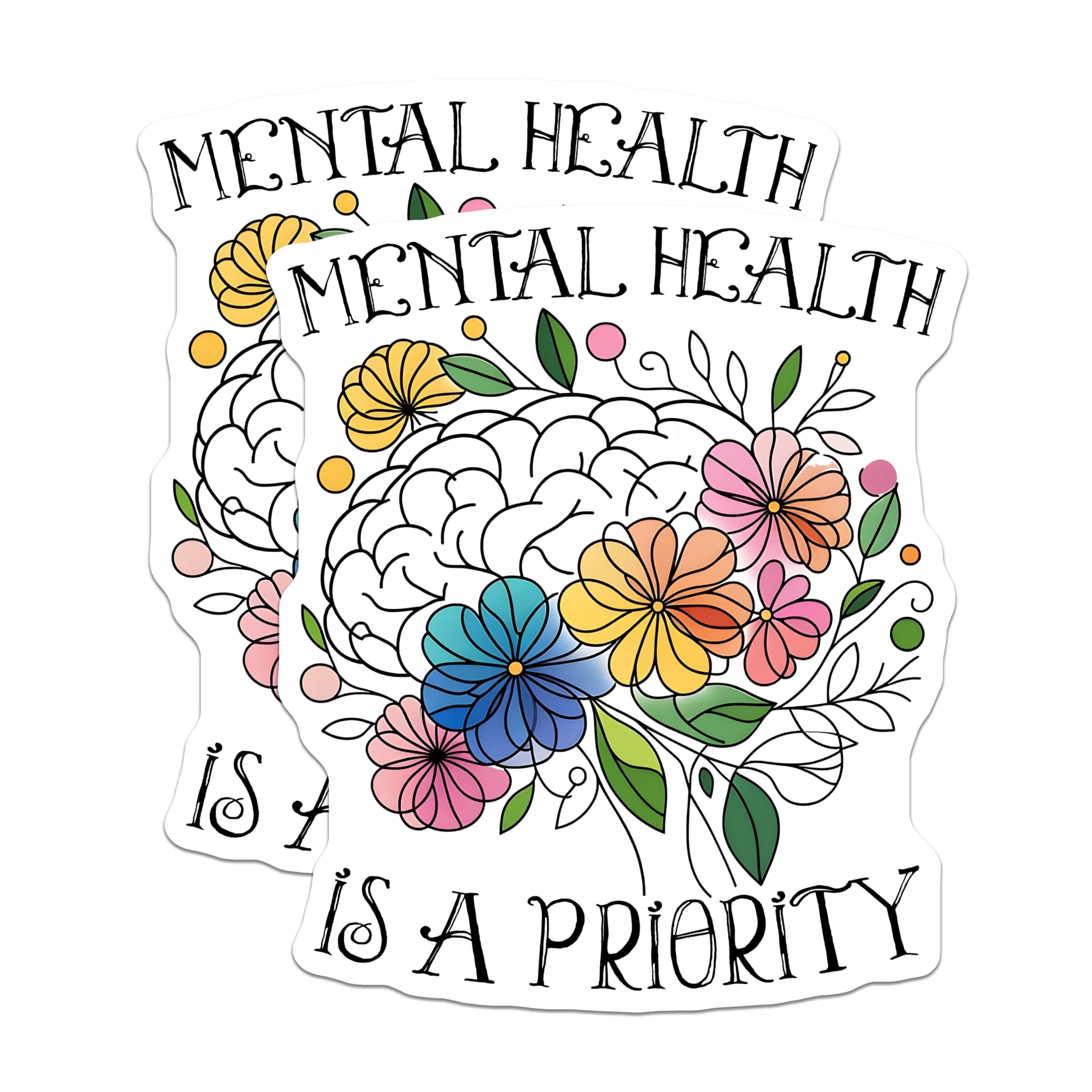 (2 Pack) Mental Health Magnets - Motivational - Inspirational Flower Brain - 5" On Longest Side - for Cars, Refrigerators, Toolboxes, Lockers - Made in USA BMCS3247