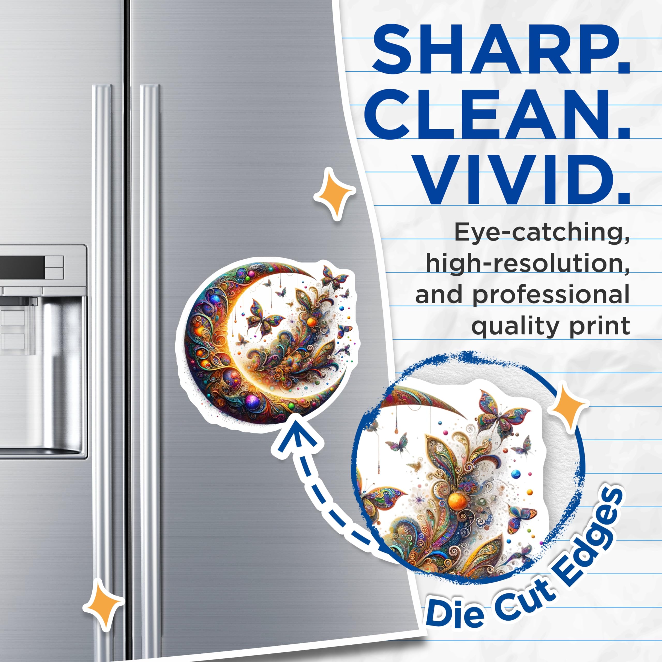 (2 Pack) Crescent Moon Magnets - Butterfly Design Magnets - Celestial Refrigerator Magnets - 5" On Longest Side - Premium Magnet - for Cars, Refrigerators, Toolboxes, Lockers - Made in USA - MAG15680