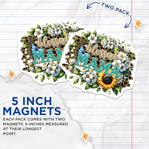 (2 Pack) Blessed Mama Magnets - Floral Design - 5" On Longest Side - for Cars, Fridges, Toolboxes - Made in USA - MAG8180
