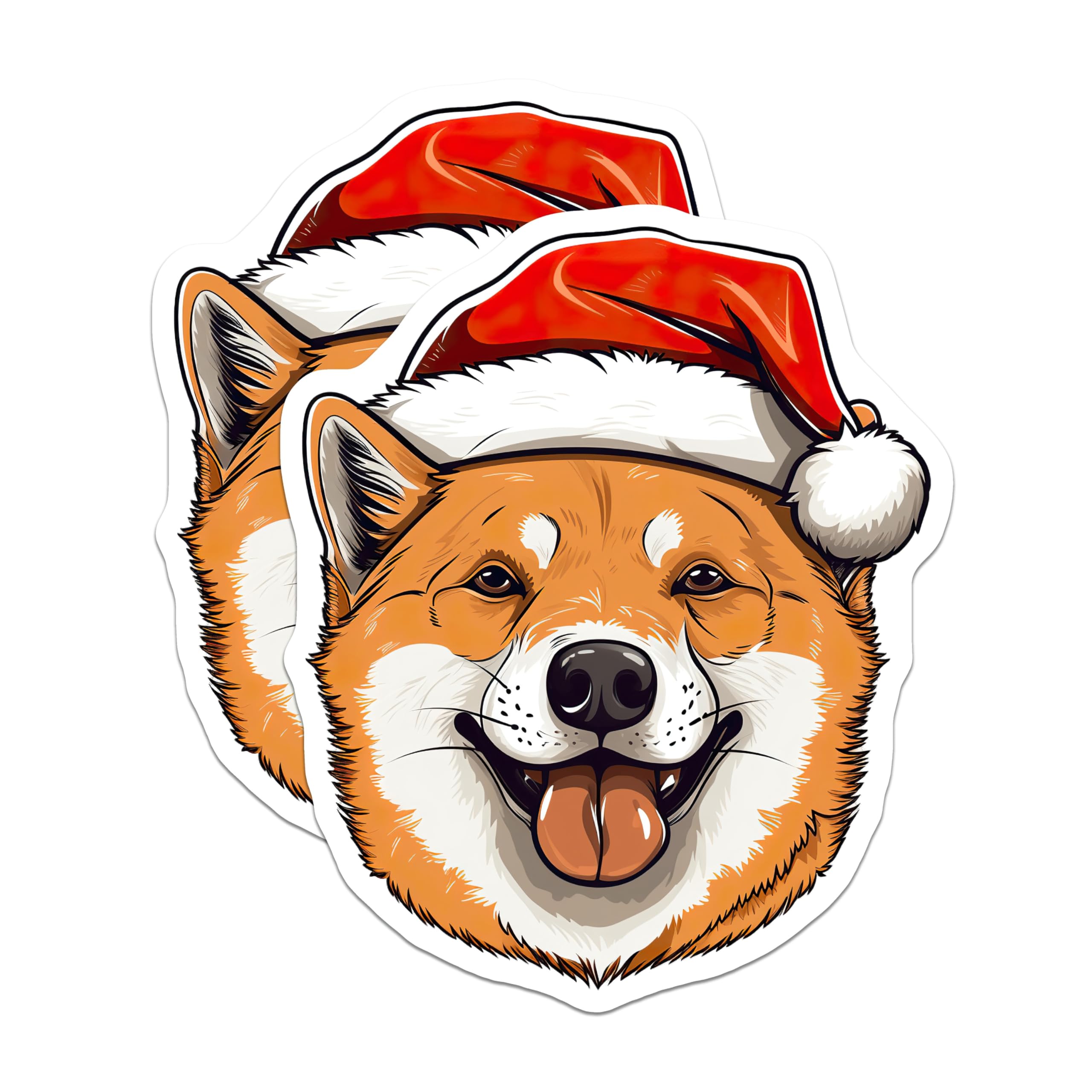 (2 Pack) Shiba Inu Magnets - Christmas Dog Decor - Santa Hat Pet Lover Accessory - 5 Inches On Longest Side - Thick Durable Magnet - Made in USA - MAG23592