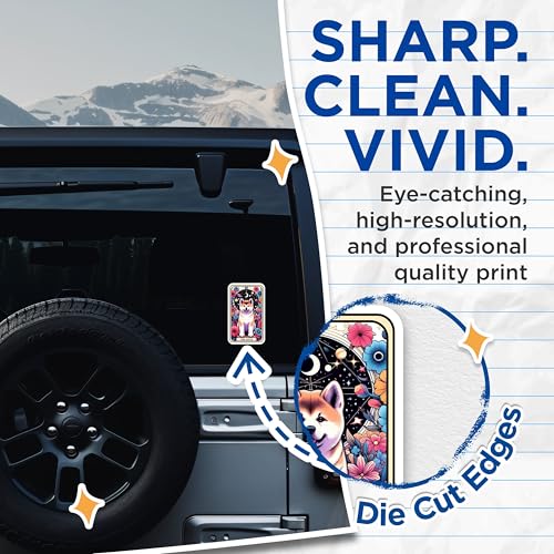 (2 Pack) Akita Dog Stickers - Floral Design Dog Stickers - Cute Dog Stickers for Laptops and Water Bottles - 5" On Longest Side - Sticks to Smooth Flat Surfaces - Made in USA - BMCS4745