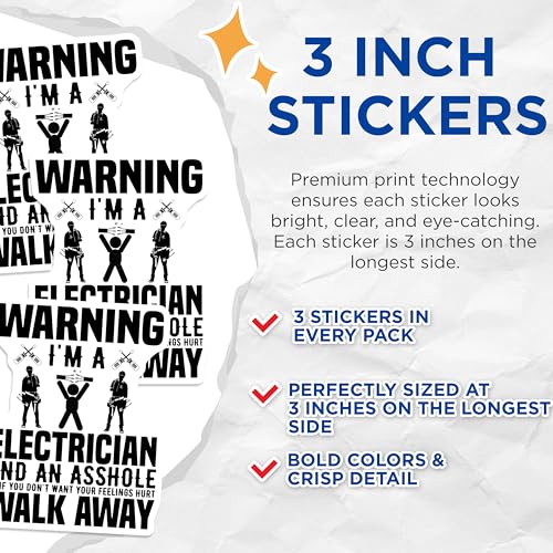 (3 Pack) Electrician Decals - Funny Sarcastic Electrical Worker - Warning Walk Away Laptop Decal- 3 Inches On Longest Side - Easy Peel & Apply - Made in USA - 3MCS5083