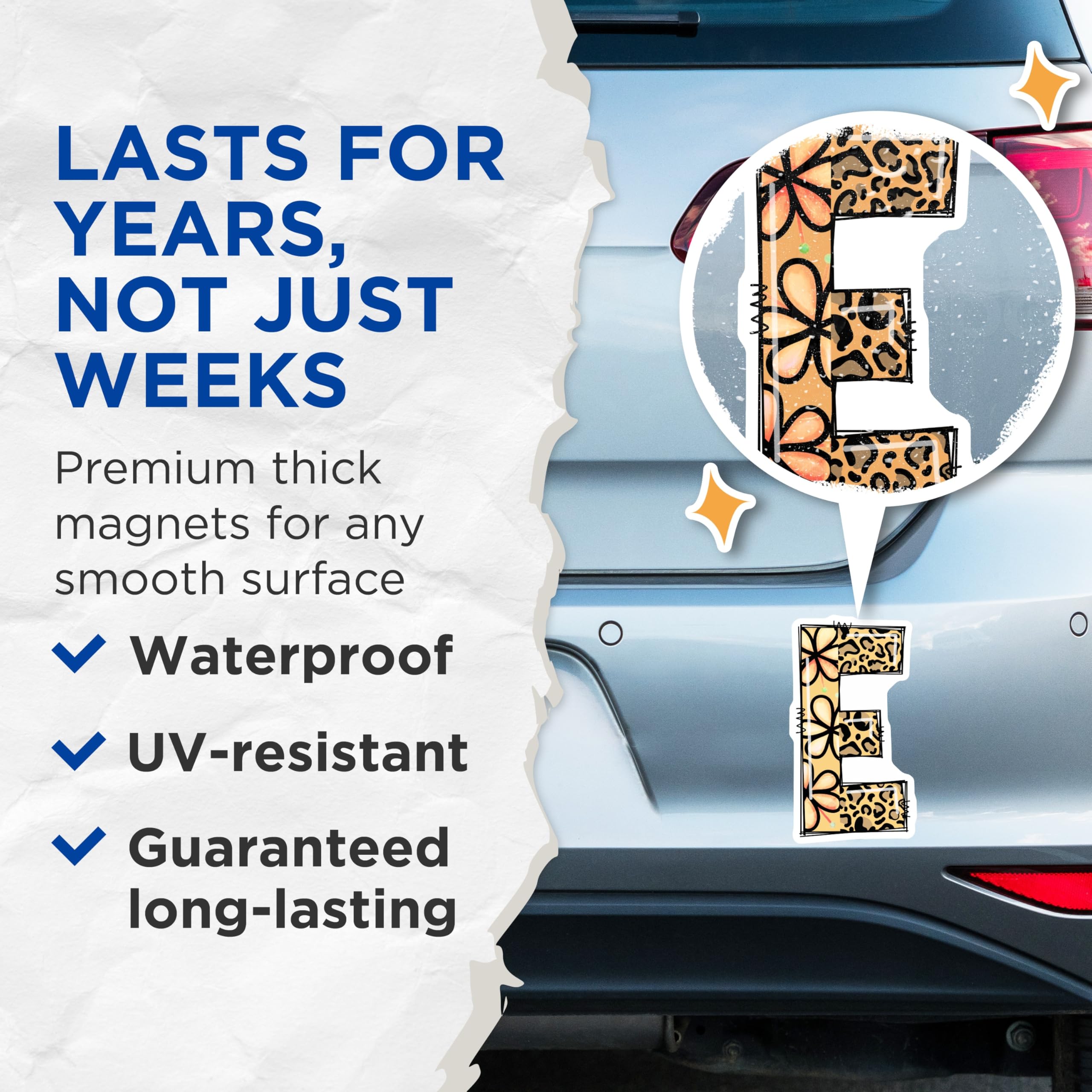 (2 Pack) Letter E Magnets - Floral Cheetah Design - Alphabet Initial Fridge Magnets - 5" On Longest Side - Premium Magnet - for Cars, Refrigerators, Toolboxes, Lockers - Made in USA - MAG16335