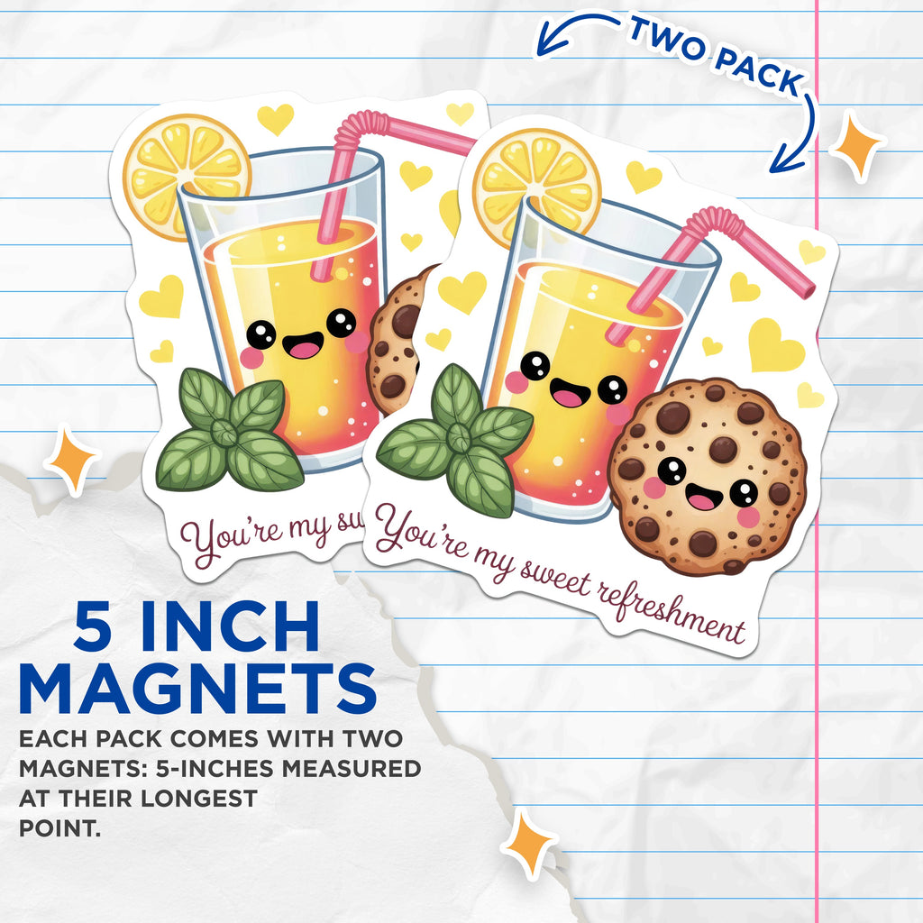 (2 Pack) Kawaii Food Magnets - Cute Cookie Juice Aesthetic - Sweet Refreshment Valentine Anniversary - 5 Inches On Longest Side - Thick Durable Magnet - Made in USA - MAG36088
