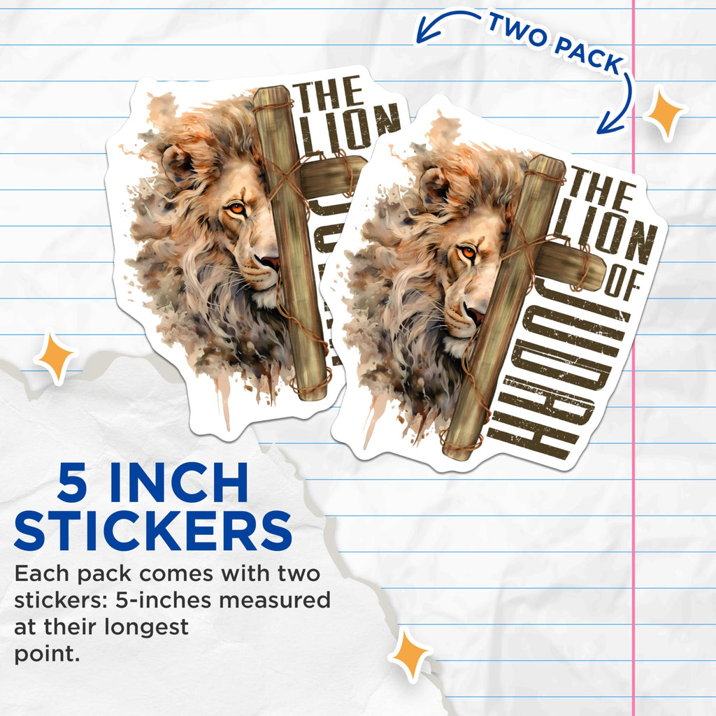 (2 Pack) Lion of Judah Stickers - Inspirational Faith Stickers - Christian Religious Stickers - 5" On Longest Side - Sticks to Any Smooth Flat Surface - Made in USA - BMCS3416