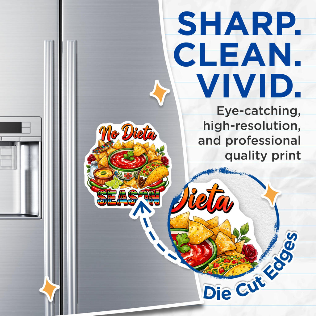 (2 Pack) No Dieta Season Magnets - Mexican Food Decor - Funny Kitchen Accessory - Taco Lover Item - 5 Inches On Longest Side - Thick Durable Magnet - Made in USA - MAG27170
