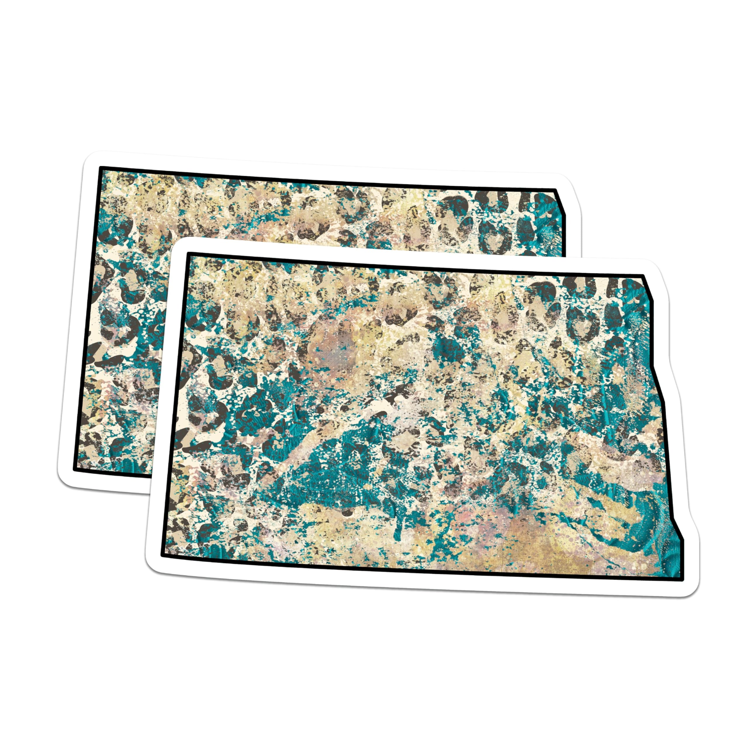 (2 Pack) North Dakota Magnets - Abstract State Art - Teal Gold Home Decor for Fridge - 5 Inches On Longest Side - Thick Durable Magnet - Made in USA - MAG19259