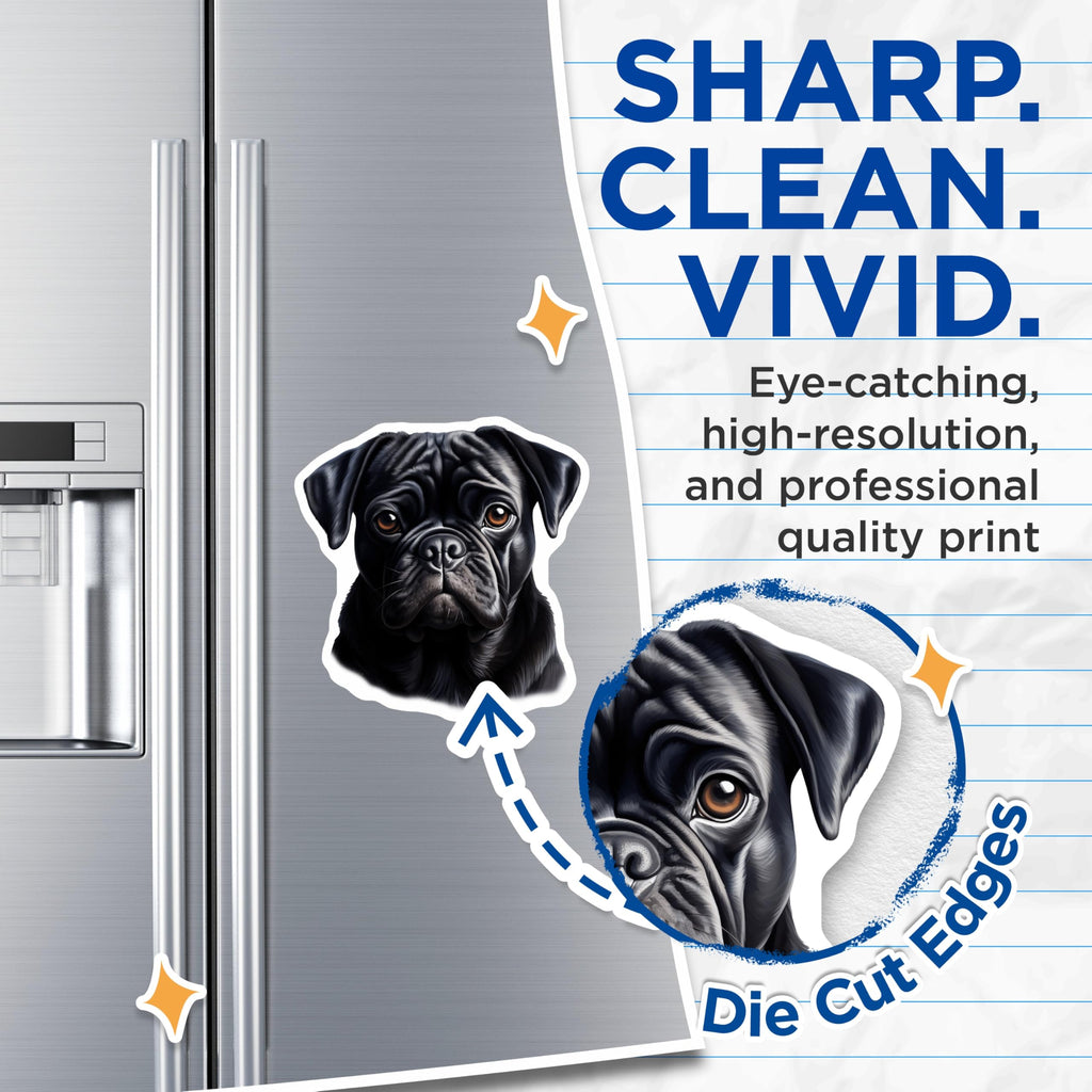 (2 Pack) Black Pug Magnets - Dog Lover Decor - Pet Animal Fridge Art - Locker Accessory - 5 Inches On Longest Side - Thick Durable Magnet - Made in USA - MAG23701