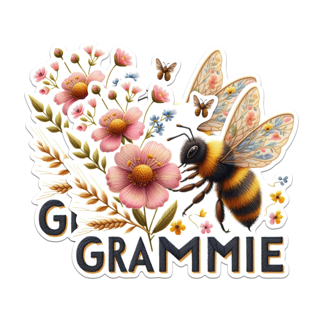 (2 Pack) Bee Floral Stickers - Grammie Stickers - Insect Flower Stickers - 5" On Longest Side - Sticks to Any Smooth Flat Surface - Made in USA - BMCS2582